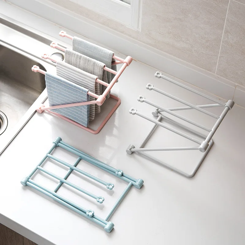 

Collapsible Vertical Cloth Kitchen Towel Rack Free Punch Surface Storage Rack Cup Holder Rack