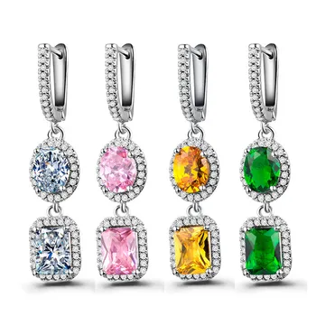 

Huitan Elegant Drop Earrings Set with Birthstone Design Halo CZ Earrings Fashion Party Engagement Wedding Earrings for Women