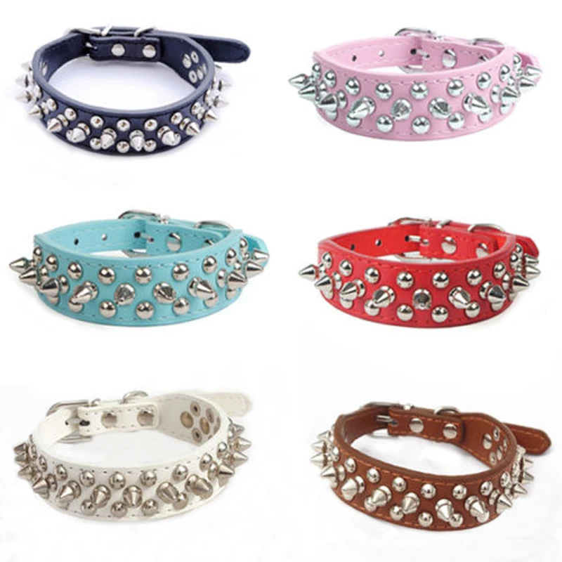

Punk Style Spiked Pet Dog Collar Round Bullet Nail Rivet Studded Collar Neck Strap Pitbull Collars PU Leather Pet Products