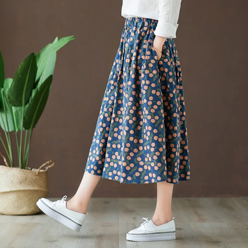 KYQIAO faldas mujer moda jupe femme mori girls autumn winter Japanese style vintage long a-line fruit print skirt