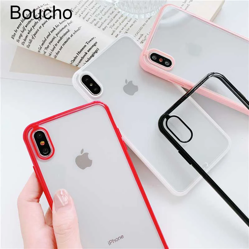 

Boucho Fashion Couples Anti-knock Transparent Phone Case For iphone XS Max XR X Simple Plain Cover For iphone 7 6 6s 8 Plus Case
