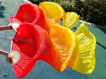 Hits 2016 High selling women Quality Silk Belly Dance Fan Dance 100% Real Silk Veils 1 pair 180*90 cm Rose red+orange+yellow bedspread ethel silk sakura size 180 220 cm faux silk 100% n e