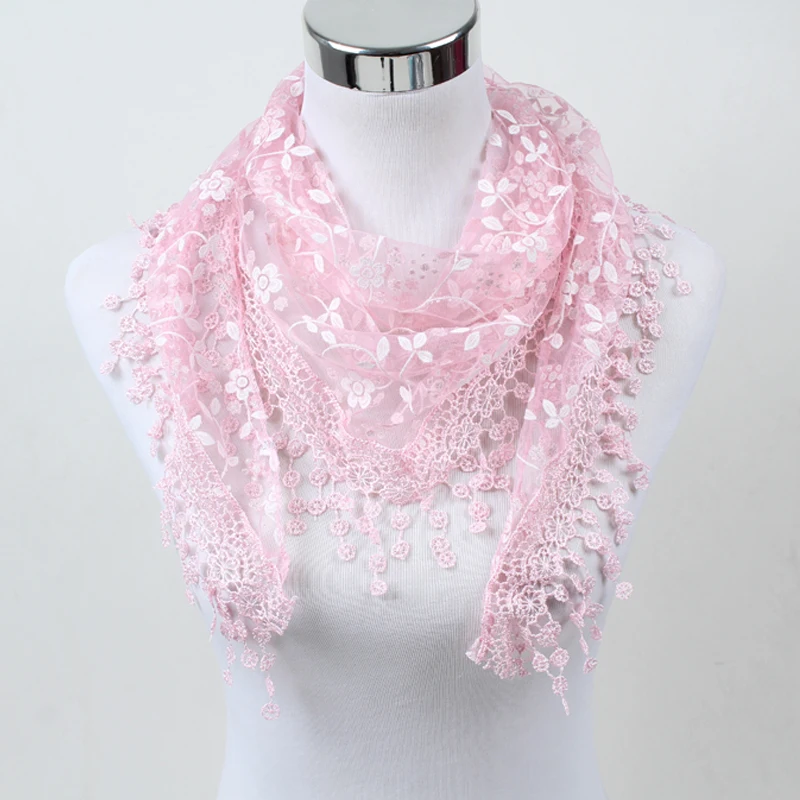 Модный кружевной вязаный треугольный шарф-Мантилья с кисточками и розами, женские шали, шарфы SJJ01 - Цвет: pink