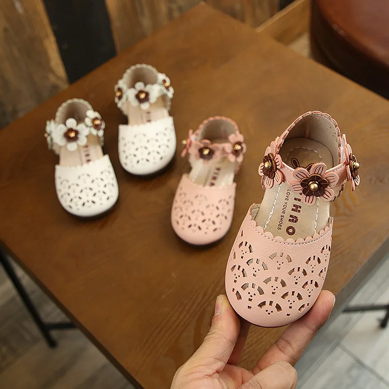 Летняя новая мода для девочек принцесса обувь детские цветы полые сандалии мягкая подошва размер 13,5-22 см