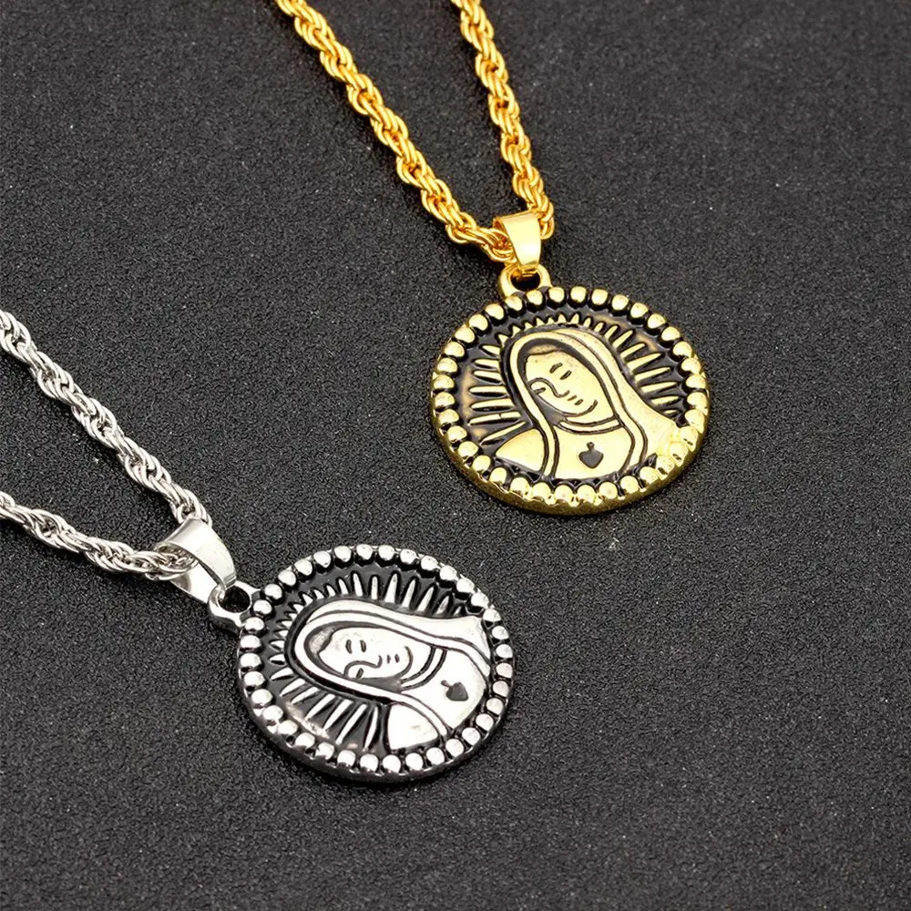 

Personality Hip Hop Couple Necklace Woman Head Round Trendy Creative Design Pendant Choker Necklace Chain Lovers Jewelry Gift