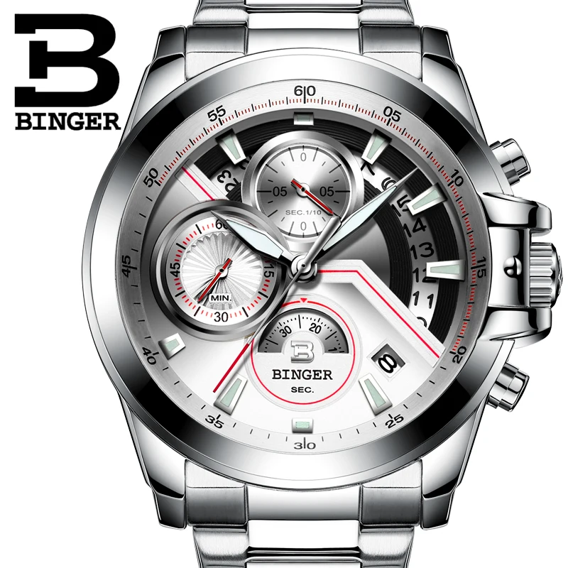 

Relogio Masculino 2016 BINGER Watch Chronograph Mens Watches Top Brand Luxury Sports Watches Men Clock Quartz Wrist Watch Male