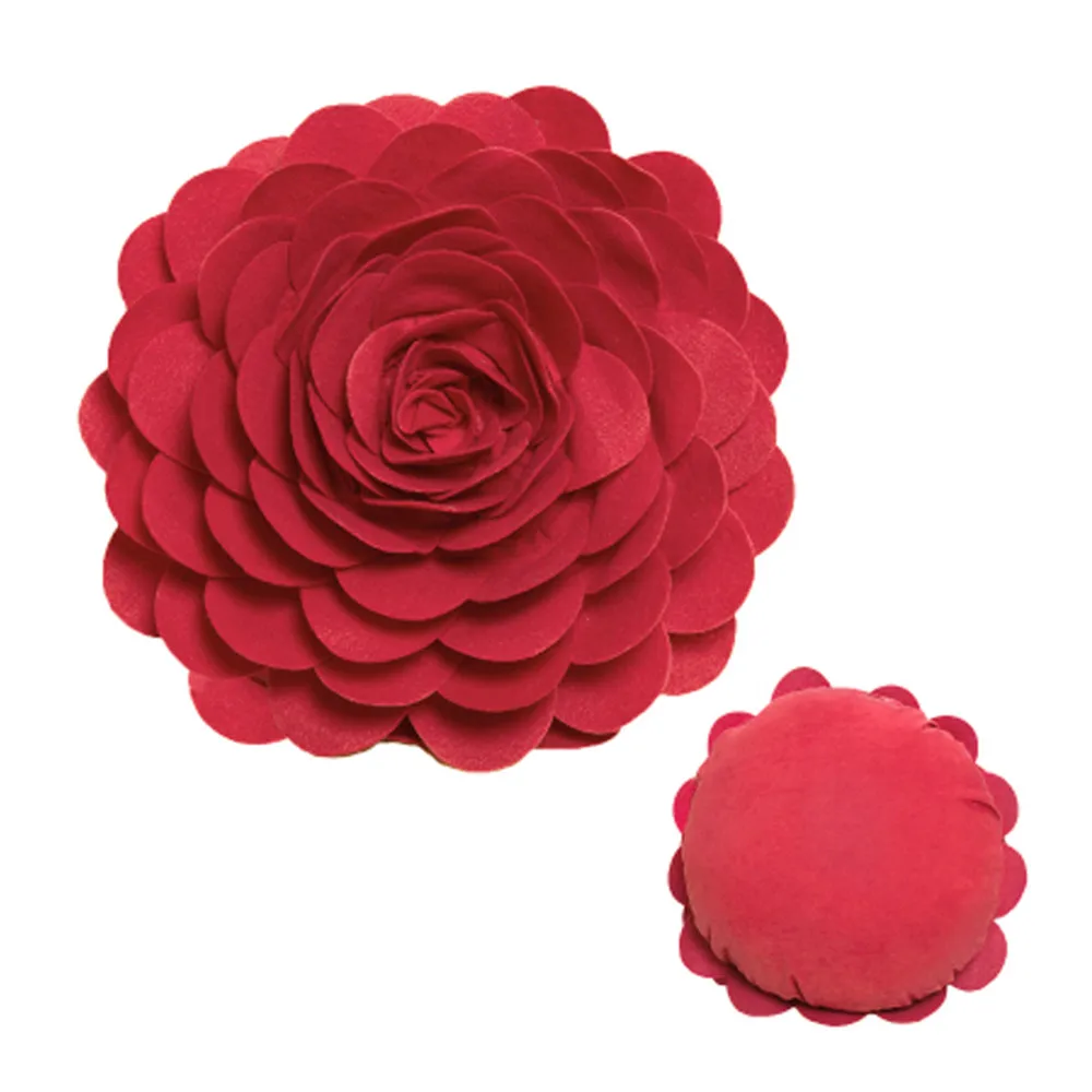 Войлочная подушка в виде цветка розы, 3D декоративная подушка ручной работы, подушка для кровати, дивана, автомобиля, гостиной, дома, свадебного украшения, 34 см, круглая - Цвет: Red