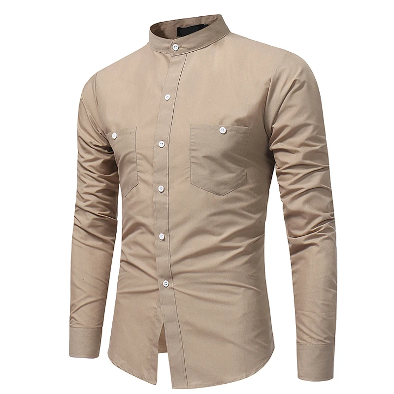 

HOT 2019 Autumn winter British youth big yards shirt men long sleeve shirt khaki Army green Slim Fit men cotton casual shirt