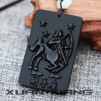 

2018 Men Pendant Necklace Natural Obsidian 12 Constellations Sagittarius Pendants Gift for Men Women Fashion Jades Stone Jewelry