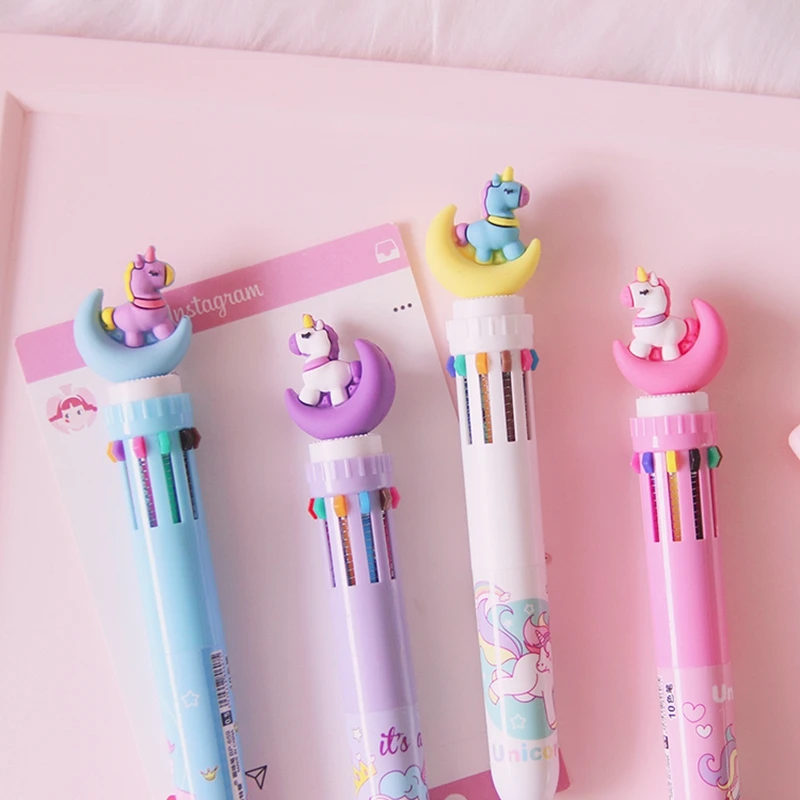 Esferográfica de Material Presente da Promoção Lote 10 Unicórnio Cor Caneta Escolar Kawaii Ball Pen For Kids Escola Suprimentos 30 Pçs - Lua 4 Cheap Canetas esferográficas