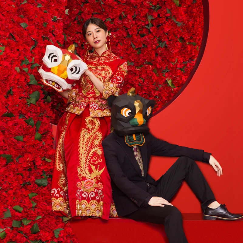 Маска льва DIY креативная ручная работа Свадебная маска бумажная матрица косплей 3D голова животного вечерние маски реквизит для сцены китайские сувениры