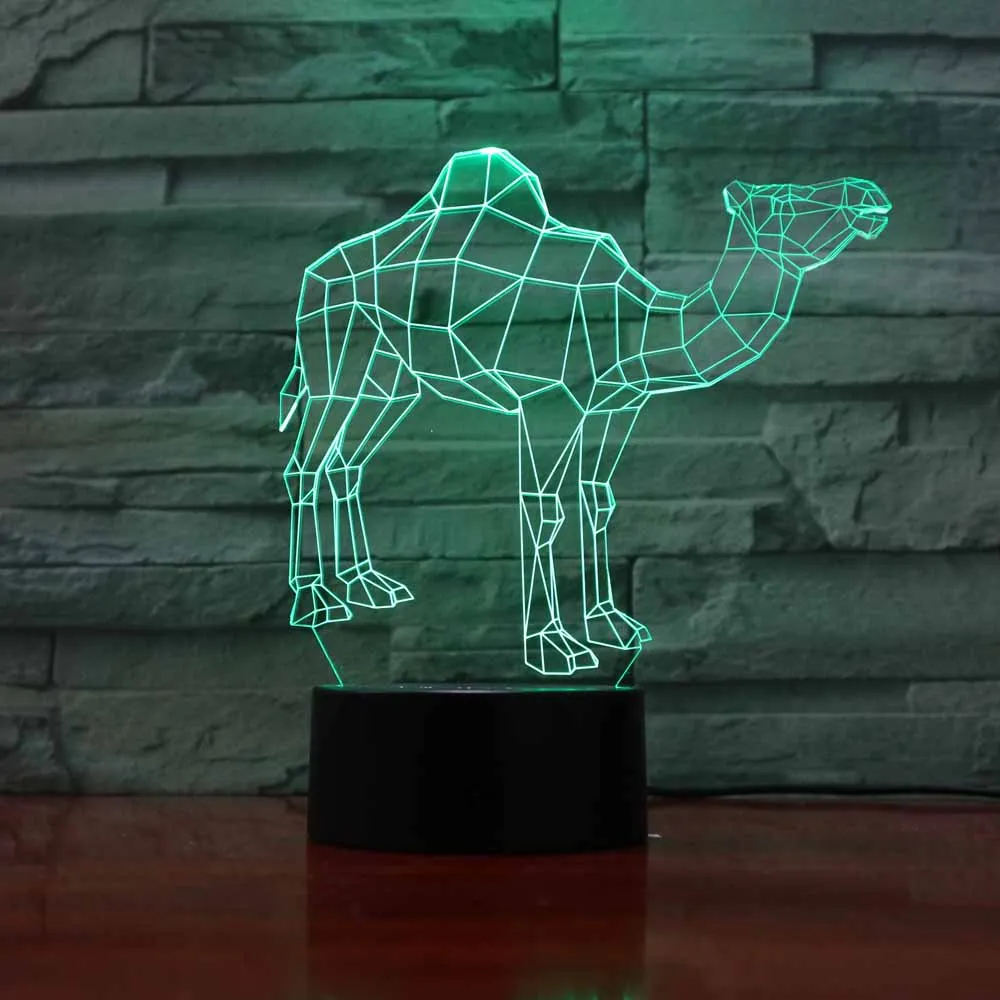 

Novelty Lamps LED Night Light 3D Visual Children Room Lighting camel Figure Touch Switches Luminaria plexiglas plate Crafts