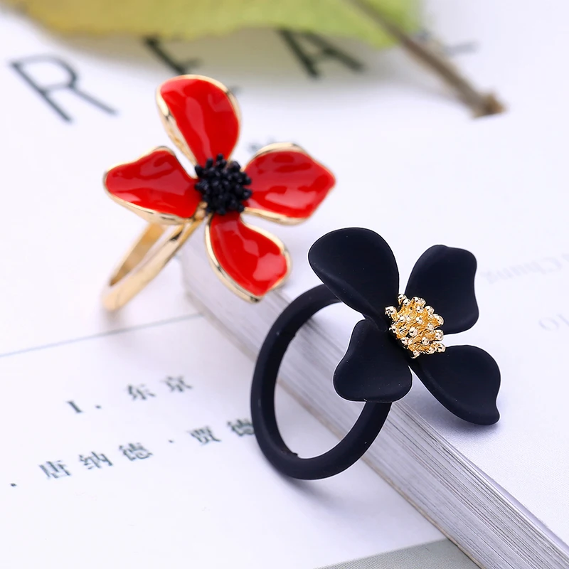 Fashion 2019 Rings for Women Fashion Zinc Alloy Enamel Flower Ring Female Popular gold flower red ring woman Jewelry