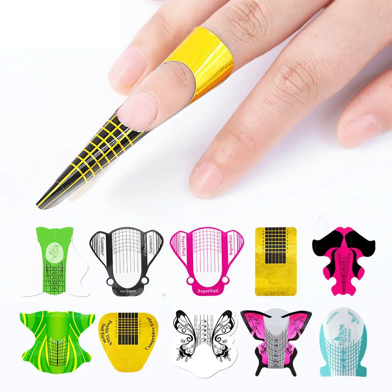 

100 Pcs Nail Form Tips Nail Art Guide Form for Acrylic UV Gel Tip Nail Extension Sticker Golden Horseshoe Nail Polish Wholesale