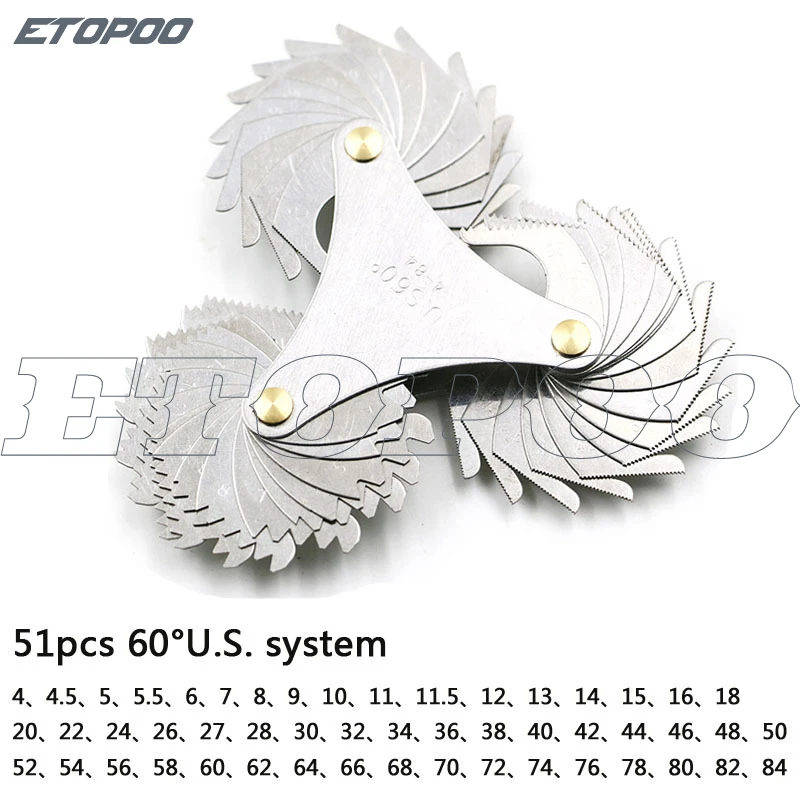 51PC Screw Gauge US Screw Pitch Steel Thread Blades 60 Degree Gauge Range 4 84 inch Thread Gauge