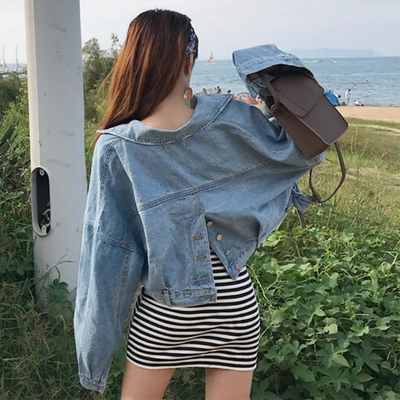 

Women's spring new bat sleeve denim jacket women's fashion wild short paragraph denim jacket casual loose jacket