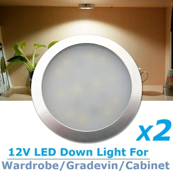 

2x12v DC LED Ultrathin Ceiling Ligts Wardrobe Under Cabinet Light cool White Silver Shell Caravan RV Interior Lamp Roof Kitchen