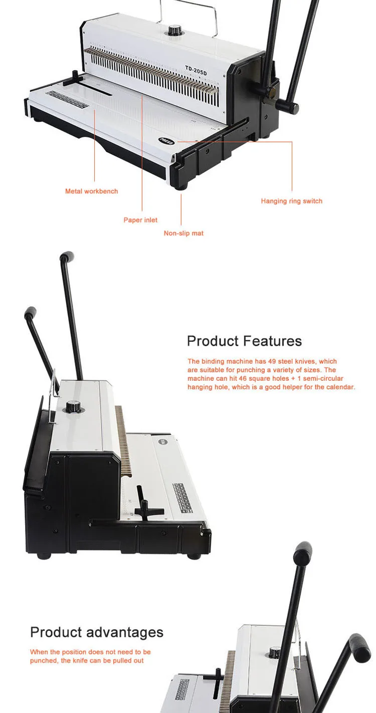 А3 бумажный перфоратор 46 отверстий пробивая машина TD-205D руководство спиральная машина для связывания проволоки бумажный резак декоративные Дырокол