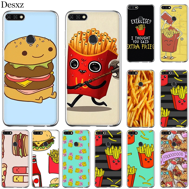 

Phone Case Cover For Huawei Honor 6A 7A 7X 8X 8 9 10 Pro Lite Y6 2018 Fries Burger Pizza soft tpu