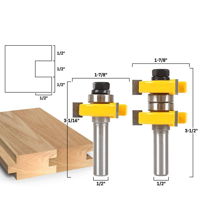 1/2" Shank Matched Tongue and Groove Router Bit- 2 pc. Set w/ Set Wood Milling Cutter flooring knife
