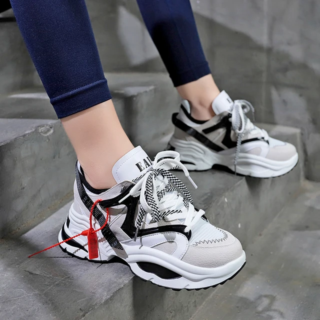 US $12.29 Stylish Women Running Shoes Increasing 6CM INS Ulzza Harajuku Sneakers Cushioning Height Platform B