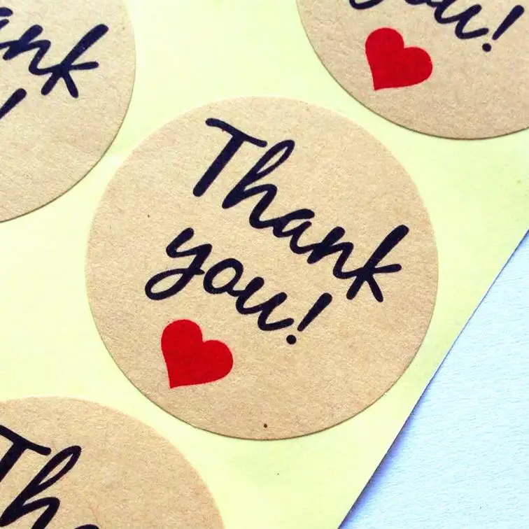 Adesivo para Produtos Artesanais com Amor Lote Obrigado Coração Redondo Papel Kraft Selo Adesivos Lable Atacado 500 Pçs - 7 High Quality Material escolar e de escritório
