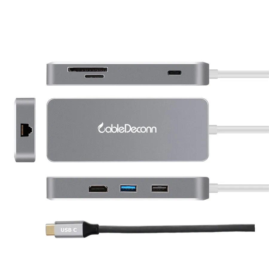  thunderbolt 3 USB C Hub HDMI RJ45 lan Adapter Multi-port Dock USB 3.0 Type C Charge Cable Converter