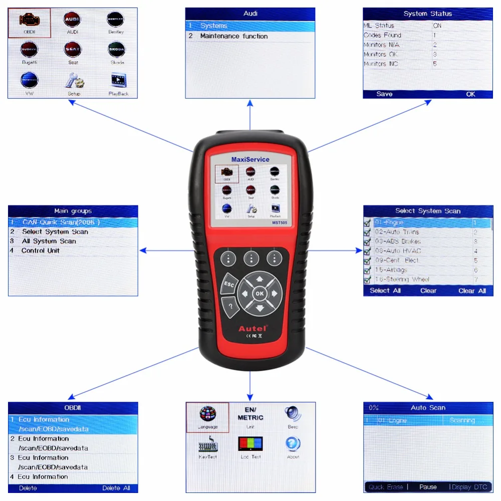 Autel MaxiService MST505 автоматический считыватель кодов полный OBD2 сканер все системы диагностики автомобиля масла и EPB для VW для Audi автомобильный инструмент