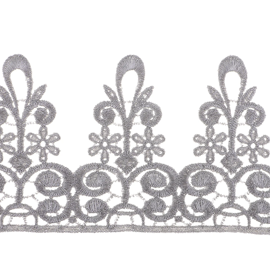 1 Yard Crown Metallic Embroidered Lace Trim Ribbon Wedding Appliques DIY Sewing Craft 