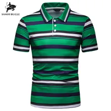 Мужская брендовая Высококачественная дышащая зеленая оранжевая полосатая рубашка поло с коротким рукавом, хлопковая тонкая мужская одежда