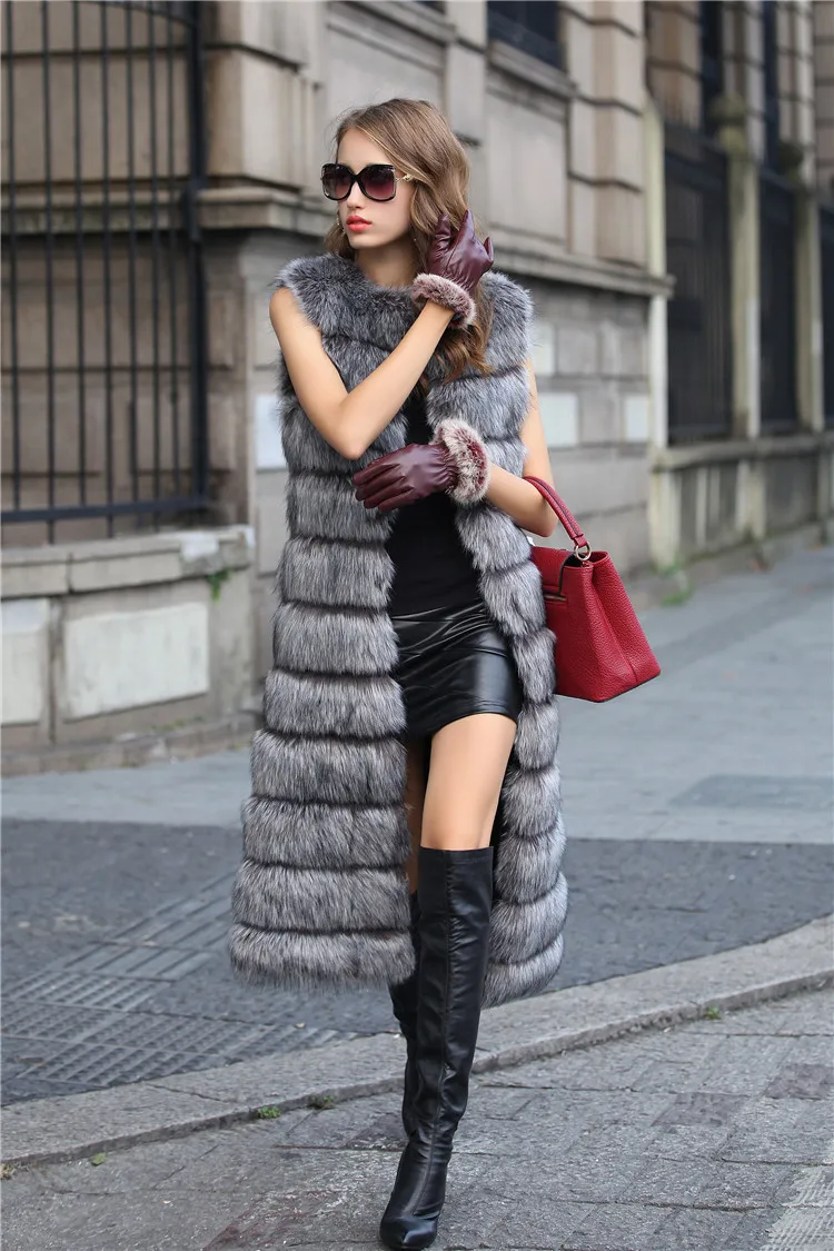Lisa Colly, женский жилет из искусственного лисьего меха, Осень-зима, новая мода, длинное пальто из искусственного меха, куртки для женщин, теплый меховой жилет, зимняя верхняя одежда