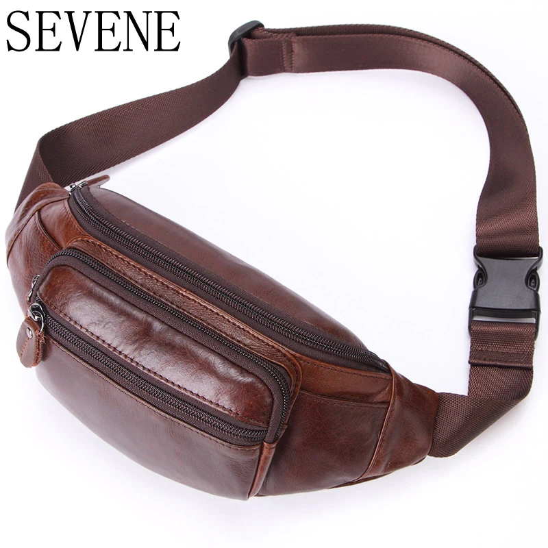 

SEVENE Men Waist Bag Genuine Leather Travel Waist Pack Male Fanny Pack Belt Bag Phone Pouch Business Bags Small Leather Pouch
