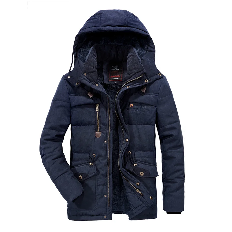 10XL размера плюс 8XL мужская зимняя куртка, пальто, качественная хлопковая стеганая ветрозащитная Толстая теплая мягкая брендовая одежда с капюшоном, мужские пуховики - Цвет: Navy Blue