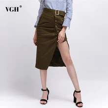 VGH пояса юбки женские Высокая талия однобортный сплит миди Женская юбка нерегулярные Твердые Сексуальные корейские модные Новые