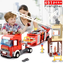 491+ шт DIY блоки спасательные пожарные строительные блоки для грузовиков город пожарные фигурки развивающие Кирпичи игрушки для детей подарок для детей