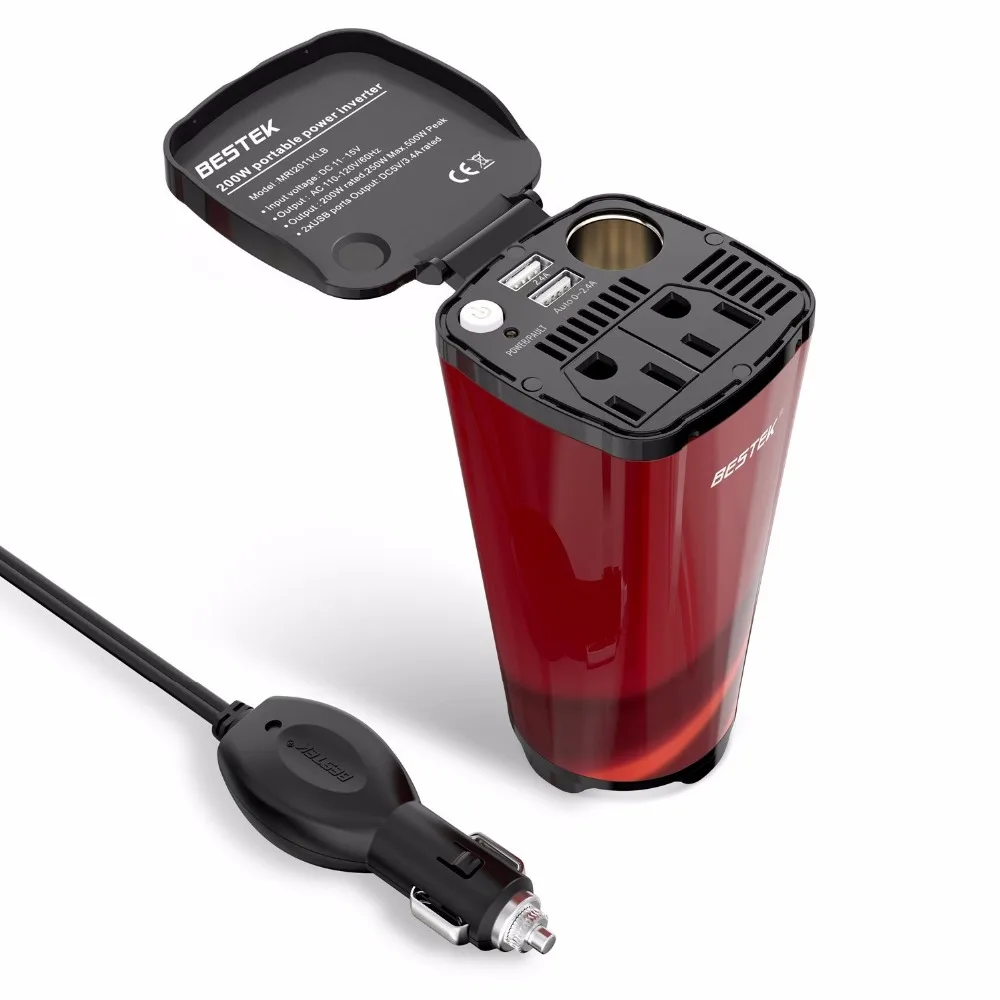 Bestek 200W Power Inverter Charger 4.5A Dual USB Charging Ports 12V