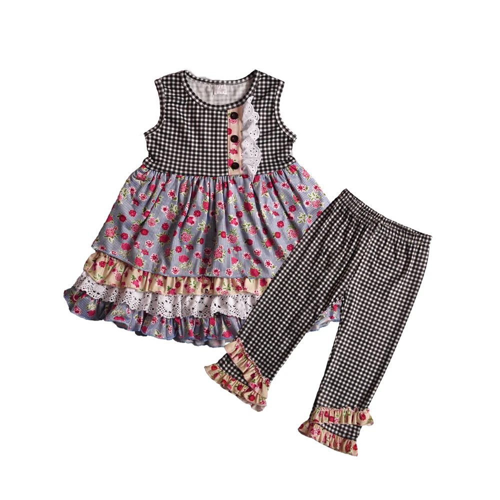 

CONICE NINI Baby Girl Outfit Summer Spring Clothes Newborn Baby Remake Flower Pattern Top with Ruffles Boutique clothing set