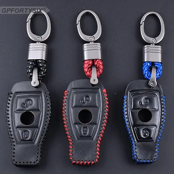 

TOP quality leather cover car key set case Fit for mercedes benz Cla A180 A200 A260 A AMG Classe 2 two buttons keychain keyring
