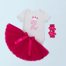 3 шт./компл. для маленьких девочек крона для балетной пачки для младенцев 2nd День рождения»; комбинезон для девочек и мальчиков; Пышная Юбка для маленьких девочек s второе платье на день рождения повязки на голову