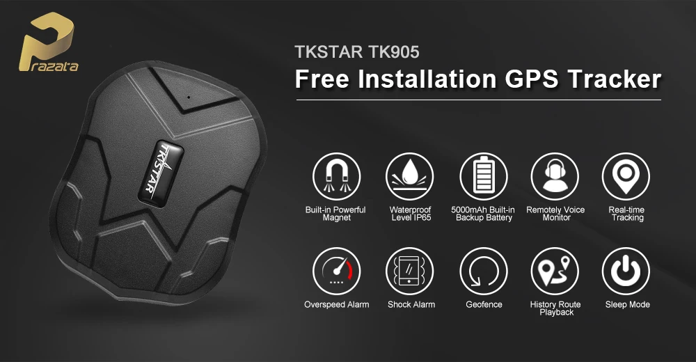 Prazata Car GPS Tracker GSM Waterproof IP65 5000mAh Truck GPS Locator Car TKSTAR TK905 Powerful Magnet Lifetime Free APP Web