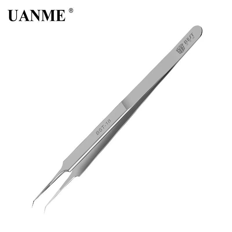Precision Tweezers UANME BST-18-19 Ultra Precision Tweezers Stainless Steel Curved Straigh FlywireTweezers Pliers with Fine Tip Supper Sharp Needle