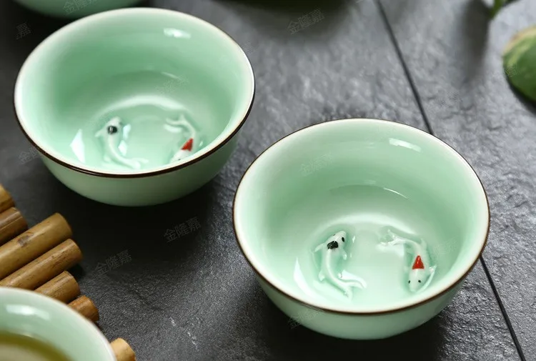 Китайский Longquan Celadon фарфоровая 1 шт. чайная чашка, китайские чашки и чайное блюдце чаша для чая Золотая Рыба 60 мл китайский заварочный чайник Celadon чайные чашки