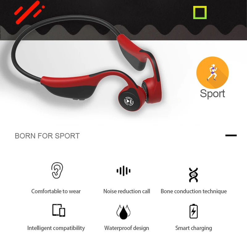 Outdoor Sport Headset Bluetooth 5.0 S.Wear V9 Wireless Headphones Bone Conduction Earphone for Iphone xiaomi All Smart Phone