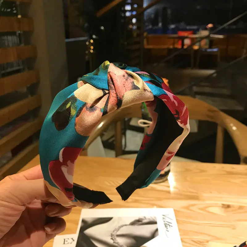 

2019 New Fashion Wide Elastic Hair Band Sweet Print Flower Knot Hair Hoop Headband for Women Girls Hair Accessories Headdress