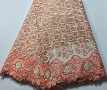 

Best Selling African Lace Fabric With Stones Nigerian French Fabric, 2019 High Quality African Tulle Lace Fabric FYL642 PEACH