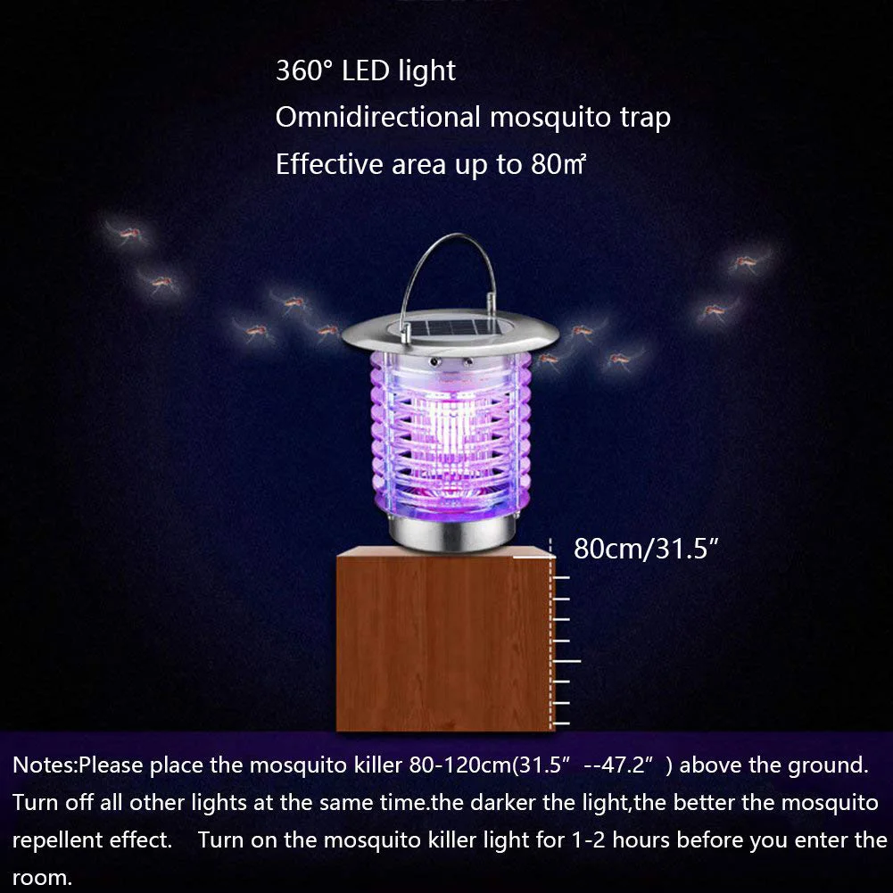 

Trap Insect Mosquito Killer Lamp LED Light Smart Portable USB Electronic Zapper Solar Powered Outdoor Bug Indoor Rainproof
