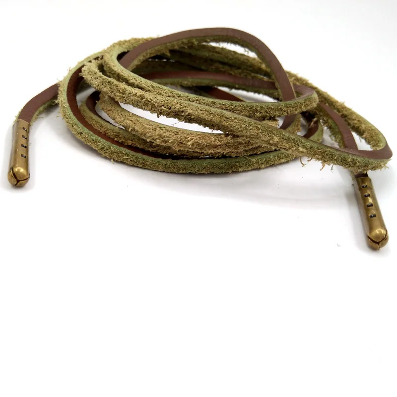 1-12Pairs Brown Green Fashion Quality Genuine Top Layer Leather Shoelaces Retro Leather Boot Shoe Shoestring Metal Head Shoelace