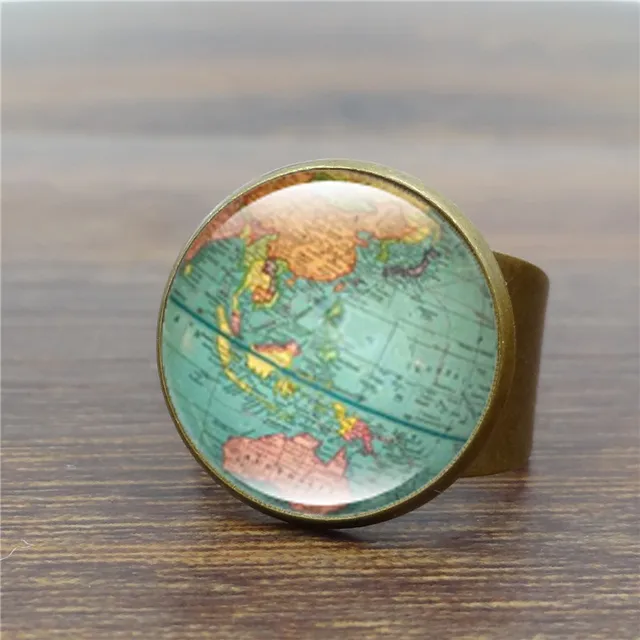 Vintage Globe Ring Planet Earth World Map Art Gl Dome Ancient Vintage Globe Ring Planet Earth World Map Art Gl Dome Ancient Bronze Rings For Women Men