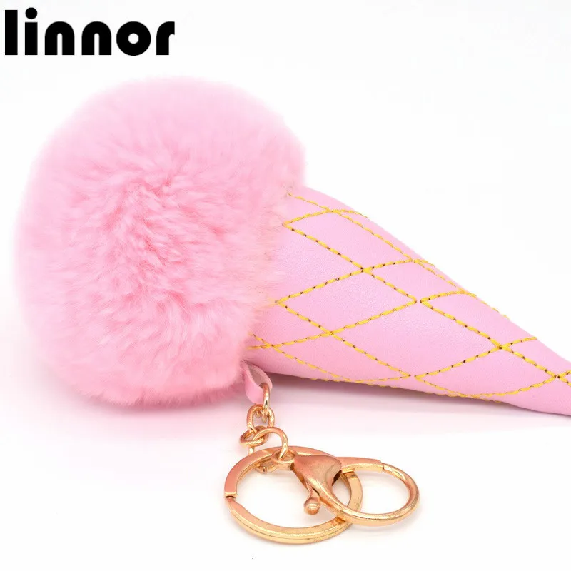 Linnor милый мороженое помпон брелок меховой шарик из искусственной кожи брелоки
