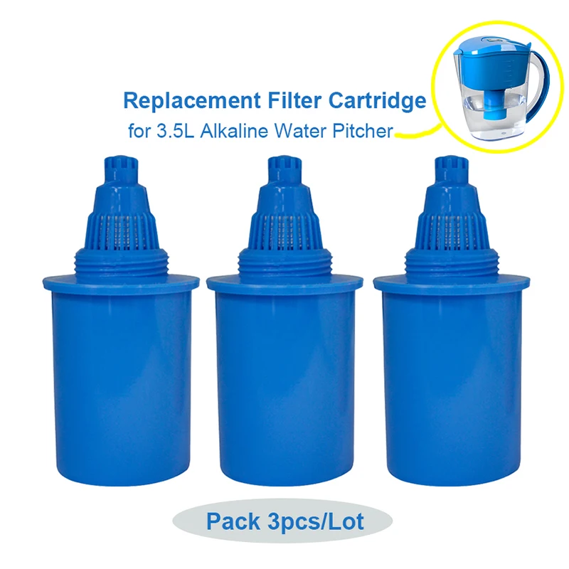 3 Pack Alkaline Pitcher Filter Cartridge replacement for 3.5L Blue